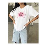 Blah Beyaz Zambak Baskılı Yapay Zeka Tasarımı Ekolojik Penye Oversize %100 Pamuk Kadın Tişört @xai