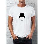 Blah Charlie Chaplin Baskılı Bisiklet Yaka Erkek Tişört - Beyaz - XS