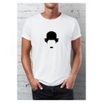 Blah Charlie Chaplin Baskılı Bisiklet Yaka Erkek Tişört - Beyaz