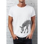 Blah Zebra Baskılı Bisiklet Yaka Erkek Tişört - Beyaz - XS
