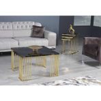Blanche Atelier Premium Lüx Yaşam Alanı Kare Orta Sehba 80*80*48 - SİYAH ALTIN İŞLEME GOLD AYAK