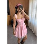 Blanco Pembe Güpürlü Mini Elbise