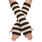 Blausky 1 Çift Kadın Esnek Tığ Eldiveni, Uzun Parmaksız Örme Kol Isıtıcı Çizgili Örgü Eldiven Kış Eldiveni Örgü Eldiven El Isıtıcı Manşet 30 x 7 cm, Siyah-Beyaz, Kahve - Bej, 30x7cm