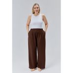 Blax bol kesim pileli kadın pantolon - Kahverengi 2XL