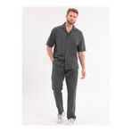 blayn jeans Erkek Haki Keten Takım Oversize Gömlek & Pantolon 2’li Set Bağcıklı Rahat Yazlık Kombin