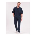 blayn jeans Erkek Lacivert Keten Takım Oversize Gömlek & Pantolon 2’li Set Bağcıklı Rahat Yazlık Kombin