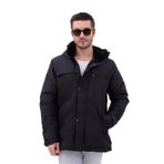 blayn jeans Erkek Polarlı Kürklü Su Ve Rüzgar Geçirmez Kapüşonlu Kışlık Mont & Kaban & Parka Siyah 2XL