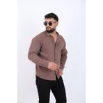 blayn jeans Erkek Uzun Kollu keten görünümlü Gömlek Oversize Kalıp acı Kahverengi 2XL