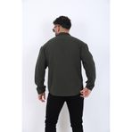 blayn jeans Erkek Uzun Kollu keten görünümlü Gömlek Oversize Kalıp Haki S