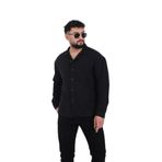 blayn jeans Erkek Uzun Kollu keten görünümlü Gömlek Oversize Kalıp Siyah S