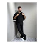 blayn jeans Gömlek pantolon Erkek Keten Takım Oversize Kalıp Siyah S