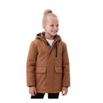blayn jeans Kız Çocuk Taba Kürklü Su Ve Rüzgar Geçirmez Kapüşonlu Kışlık Mont & Kaban & Parka Taba 12-13 Yaş