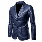 Blazer Ceket Erkek Hakiki Deri Motosiklet Motorcu Ceketi Düğme Klasik Rüzgar Geçirmez Deri Ceket İş Günlük Moda Deri Ceket Modern Üstler, A-mavi, S