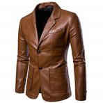 Blazer Ceket Erkek Hakiki Deri Motosiklet Motorcu Ceketi Düğme Klasik Rüzgar Geçirmez Deri Ceket İş Günlük Moda Deri Ceket Modern Üstler, B-kahverengi, S