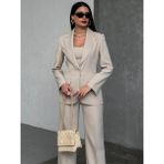 Blazer Takım Elbise Tek Düğme Ceket Pantolon - Bej Rengi - 2XL