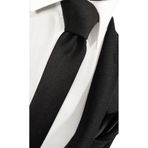 BLC Basic Line Co. Ekstra Ince Siyah Renk Düz Slim Fit 4 Cm Genişliğinde Kravat Mendil Seti Slim Fit Dar