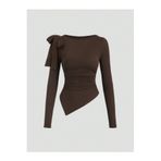 blck & premium Fiyonk Detaylı Kahve Usa Trend Asimetrik Viscone Bluz