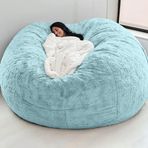 Blelsa Home Sponge Bed Bean Bag Chair Cover Slipcover Bedroom Balcony Large Couch Round Soft Fluffy Cover No Fillings Only blue