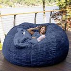 Blelsa Home Sponge Bed Bean Bag Chair Cover Slipcover Bedroom Balcony Large Couch Round Soft Fluffy Cover No Fillings Only Koyu mavi