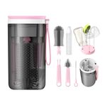 Blelsa Portable Baby Bottle Brush Kit Travel Feeding Bottle Cleaning Set Nursing Bottle Cleaner with Extendable Silicone Bottle Brush/Nipple Brush/St Brush/Magnetic Drying Rack/Soap Pembe