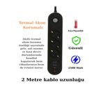 Blic Termal Akım Korumalı 2500 Watt 3lü Priz 1usbc 2usb 2mt Kablo Aç Kapa Anahtar