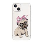 Blingy's iPhone 15 Kılıfı, Sevimli Pug Desenli Eğlenceli Köpek Stili Komik Karikatür Hayvan Tasarımı Şeffaf Yumuşak TPU Koruyucu Şeffaf Kılıf iPhone 15 6.1 inç için Uyumlu (Bandana Pug)