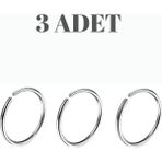 Blisse Piercing 3'lü Cerrahi Çelik Ince Tel Hızma Halka Seti | 0.8mm Burun Piercing Gümüş Renk - 12 mm
