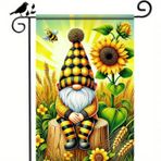 BlissYard Bahar Bahçe Bayrağı Ayçiçeği Temalı Avlu Bayrağı 40x45 cm Çift Taraflı Mevsimlik Dış Mekan Küçük Dekor Hoş Geldiniz Bahar Bahçe Bayrağı Cüce ve Arı Tasarımı Dekorasyon