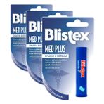 Blistex Medplus Stick Kuru ve Çatlamış Dudaklara Onarıcı ve Ferahlatıcı Dudak Bakım Kremi + Sensitive Hassas Dudaklar için Besleyici ve Nemlendirici Dudak Bakım Kremi (3 paketi)