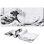 BLITZPAW Uzun Oyun Mouse Pad 80 x 30 cm, Genişletilmiş Anime Fare Altlığı, Kaymaz Tabanlı Büyük Fare Altlığı, Oyun ve Ofis için Dikişli Kenarlı Tam Klavye Matı (Gri Beyaz Dalga)