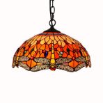 Blivuself Tiffany Lamba 16 inç Tiffany Dragonfly Red Amerikan Retro Yatak Odası Yemek Odası Bar Işık Vitray Dekorasyon Lambası E27