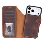 BloomCase Magic Apple iPhone 17 Pro Max(6.9") Mahogany Saddle Ayrılabilir Hakiki Deri Cüzdanlı Telefon Kılıfı