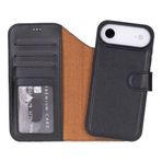 BloomCase Magic Wallet Obsidian Black Hakiki Deri iPhone 17 Air(6.5") Cüzdanlı Telefon Kılıfı