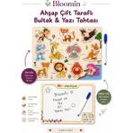 Bloomin Ahşap Çift Taraflı Bultak & Yazı Tahtası | Kalem Dahil | Eğitici Montessori Bebek Çocuk Oyuncağı - HAYVANLAR - Çok Renkli