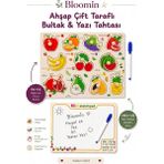 Bloomin Ahşap Çift Taraflı Bultak & Yazı Tahtası | Kalem Dahil | Eğitici Montessori Bebek Çocuk Oyuncağı - MEYVELER - Çok Renkli