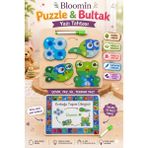Bloomin Eğitici Ahşap Oyuncak Temalı Yapboz - Bultak ve Silinebilir Yazı Tahtası (Kalem Dahil) Çocuk Bebek - Kurbağa - Çok Renkli