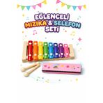 Bloomin Örf Aletleri Seti Ahşap Selefon (Ksilofon) ve Mızıka Müzik Seti