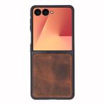 Bloominbag Bloomcase Flex Saddle Brown Hakiki Deri Samsung Galaxy Z Flip 7 Kılıf(6.9"-4.1")