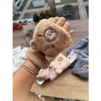 Blotch Kışlık Ayıcık Figürlü Genç Yetişkin Parmaksız Veya Kapalı Camel Renk Pofuduk Pelüş Eldiven