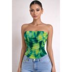 BLOUSE Yeşil Batik Desenli Straplez Büzgülü Bluz