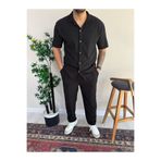 blucombin Ottoman Fitilli Yazlık Kısa Kol Gömlek ve Pantolon Takım 2li Set