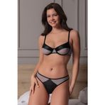 Blue Avcı Lingerie Deri Görünümlü Tül Transparan Sütyen Takım