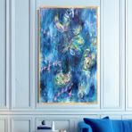 Blue Butterfly Yağlı Boya Dokulu Tablo 90X120 Gold Çerçeveli