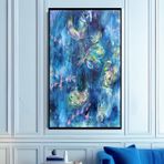 Blue Butterfly Yağlı Boya Dokulu Tablo 90X120 Siyah Çerçeveli
