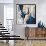Blue Fault Yağlı Boya Dokulu Tablo 120X120 Gümüş Çerçeveli