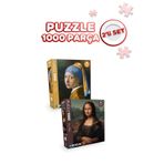 Blue Focus 2 Adet 1000 Parça Puzzle - Inci Küpeli Kız ve Mona Lisa