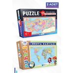 Blue Focus 2 Adet Puzzle - 123 Parça Türkiye Haritası (Her İl Ayrı Parça) Ve 100 Parça Dünya Haritası