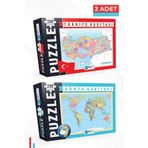 Blue Focus 2 Adet Puzzle - 200 Parça Türkiye Haritası Puzzle Ve 200 Parça Dünya Haritası Puzzle