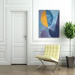 Blue Full Moon Yağlı Boya Dokulu Tablo 80X80 Gold Çerçeveli