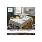 Blue Home Pvc Muşamba Dantel Görünümlü Kaymaz Sıvı Geçirmez Deliksiz Mutfak Masa Örtüsü Çiçek Motifli Krem